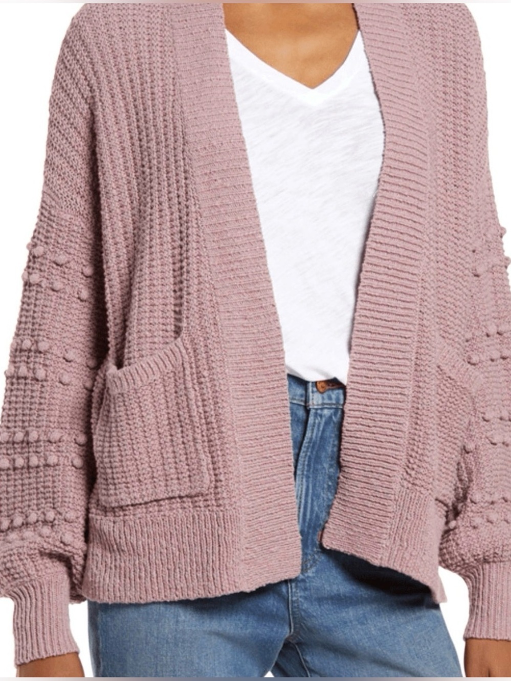 Madewell- Dusty Mauve Bobble Cotton Open-Front Knit Cardigan. Size XS
